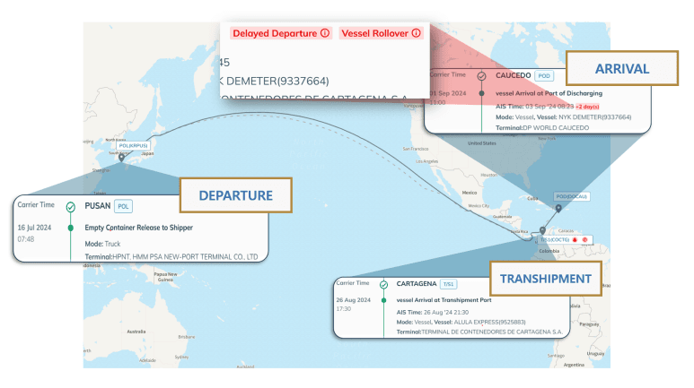 세계지도에 실시간으로 나타나는 실시간 화물위치